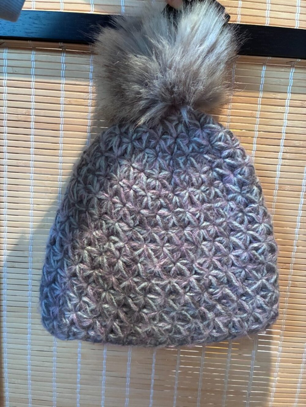 Surell Grey Faux-Fur Pom Beanie